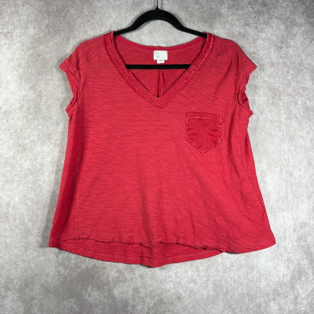 Anthropologie Postmark Plaza Pocket Tee Shirt Womens Small Red Short Sleeves